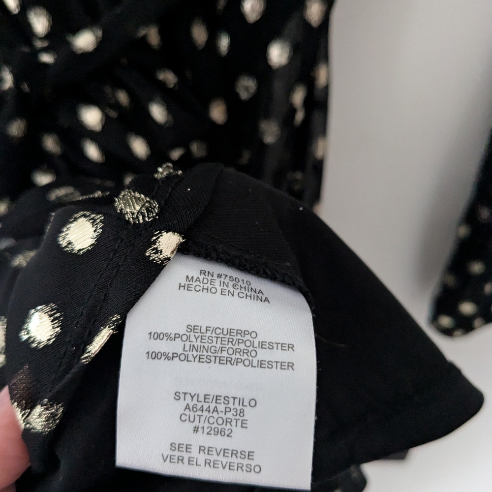 NWT City Studio Black Gold Foil Polka Dot Long Sleeve Dress - Picture 6 of 6